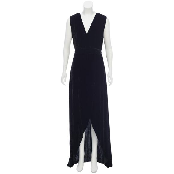 ALICE + OLIVIA Simmons Velvet Black Wrap Dress Silk Maxi Gown Cocktail V-Neck 0 - Picture 6 of 13